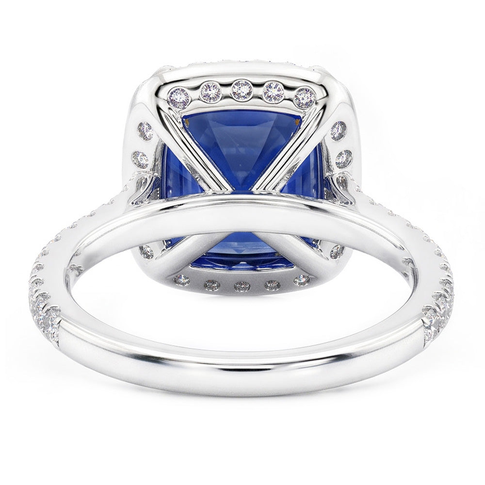 3 Ct Cushion Sri Lanka Blue Sapphire And Halo Natural Earth Mined Diamond Ring