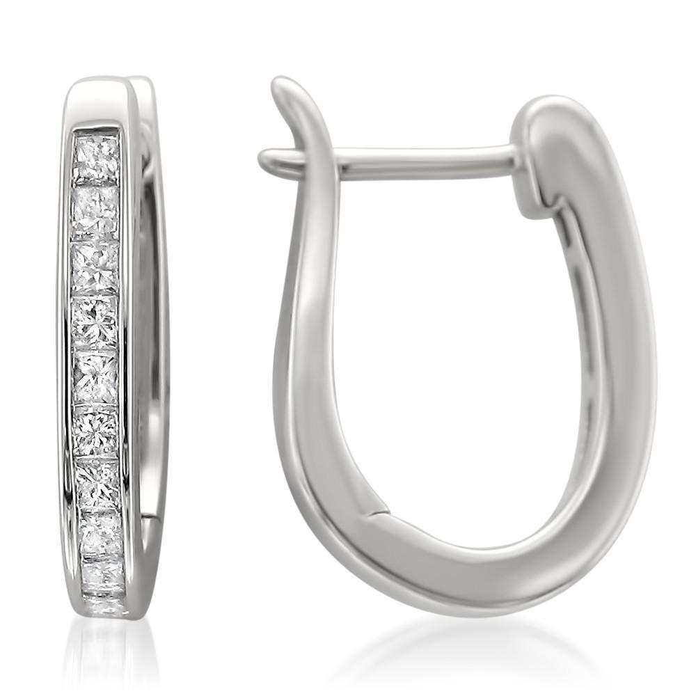 3 Ct Genuine Princess Cut Diamond Hoop Earring 14K White Gold
