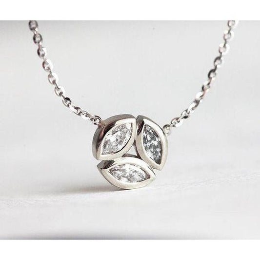 3 Ct Marquise Cut Natural Diamonds Three Stone Pendant Necklace White Gold