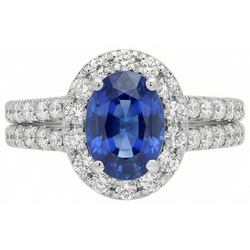3 Ct Oval Blue Sapphire And Round Natural Earth Mined DIAMOND ( NOT LAB GROWN )s Ring White Gold 14K
