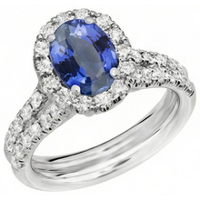 3 Ct Oval Blue Sapphire And Round Natural Earth Mined DIAMOND ( NOT LAB GROWN )s Ring White Gold 14K
