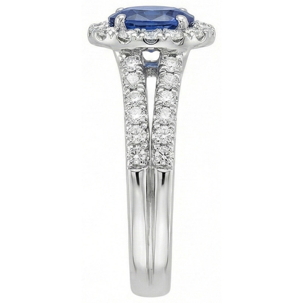 3 Ct Oval Blue Sapphire And Round Natural Earth Mined DIAMOND ( NOT LAB GROWN )s Ring White Gold 14K