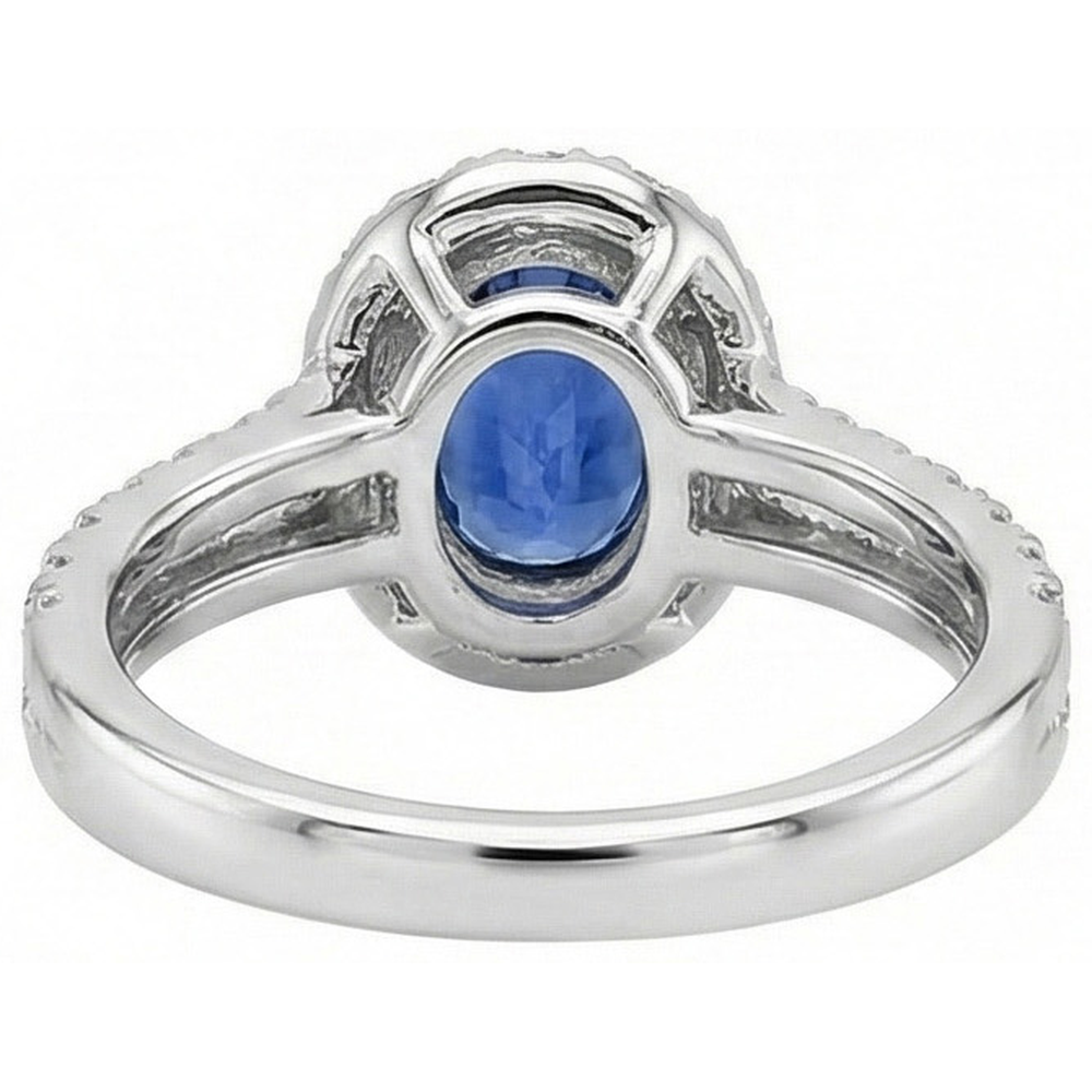 3 Ct Oval Blue Sapphire And Round Natural Earth Mined DIAMOND ( NOT LAB GROWN )s Ring White Gold 14K