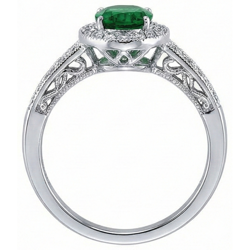 3 Ct Oval Cut Green Emerald With Natural Earth Mined Diamond Ring White Gold 14K