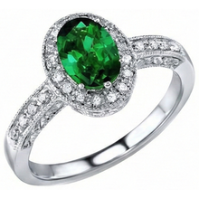 3 Ct Oval Cut Green Emerald With Natural Earth Mined Diamond Ring White Gold 14K