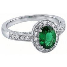 3 Ct Oval Cut Green Emerald With Natural Earth Mined Diamond Ring White Gold 14K