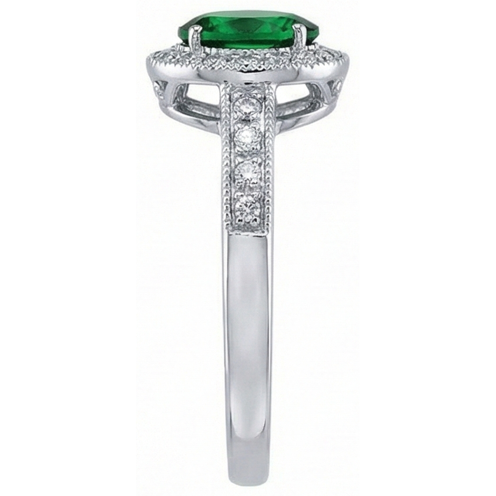 3 Ct Oval Cut Green Emerald With Natural Earth Mined Diamond Ring White Gold 14K