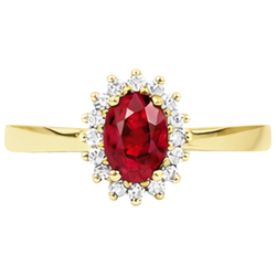 3 Ct Oval Cut Red Ruby And Round Natural Earth Mined Diamond Ring Yellow Gold Jewellery