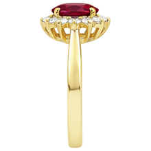 3 Ct Oval Cut Red Ruby And Round Natural Earth Mined Diamond Ring Yellow Gold Jewellery