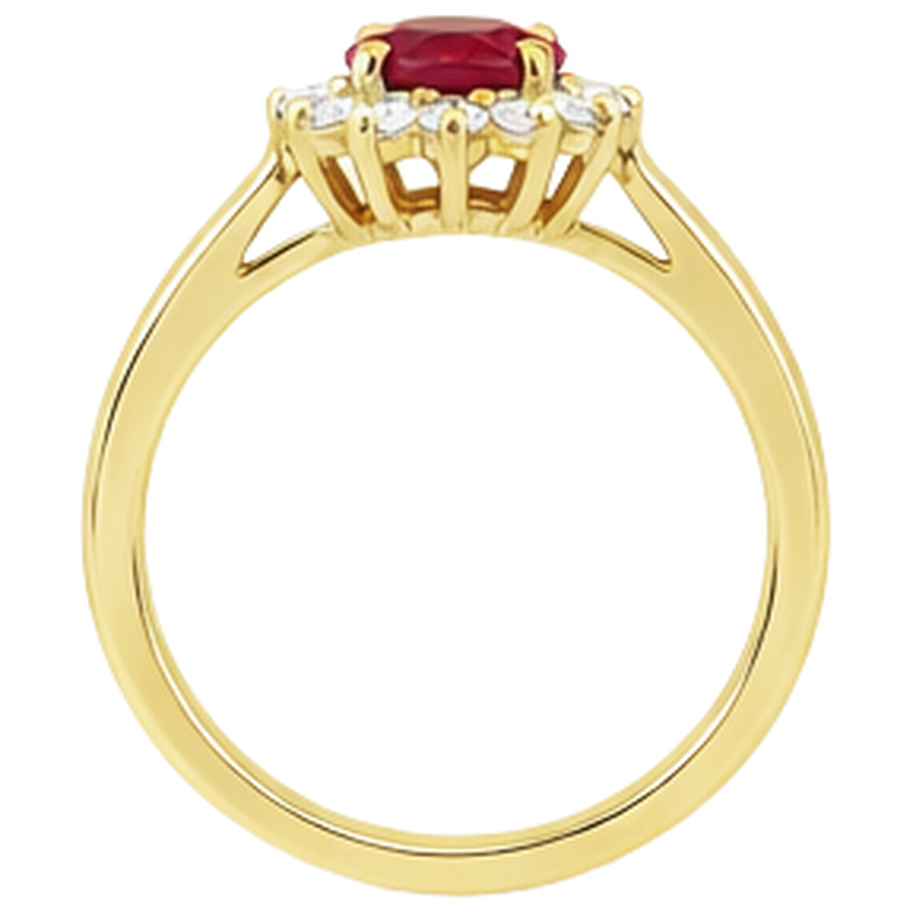 3 Ct Oval Cut Red Ruby And Round Natural Earth Mined Diamond Ring Yellow Gold Jewellery