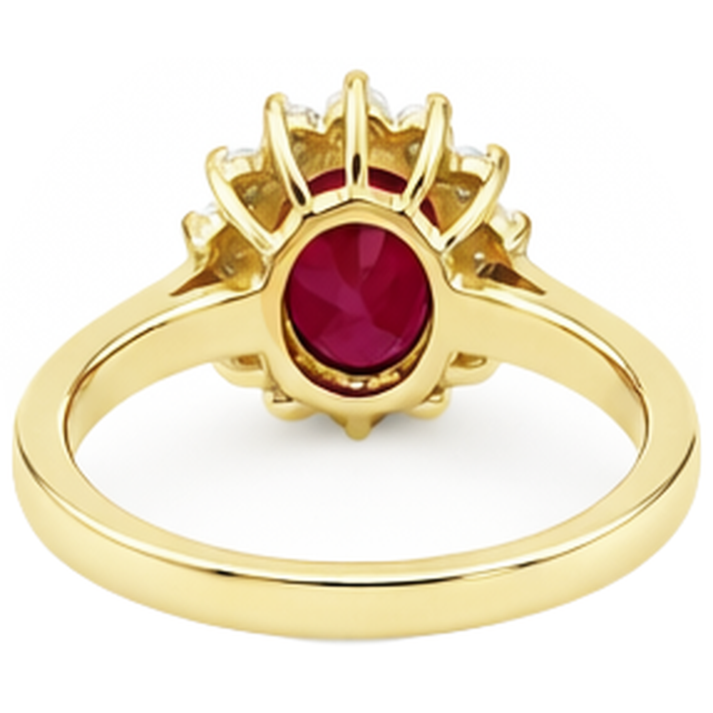 3 Ct Oval Cut Red Ruby And Round Natural Earth Mined Diamond Ring Yellow Gold Jewellery