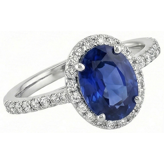 3 Ct Oval Sri Lankan Sapphire Natural Earth Mined DIAMOND ( NOT LAB GROWN ) Ring Solid Gold 14K