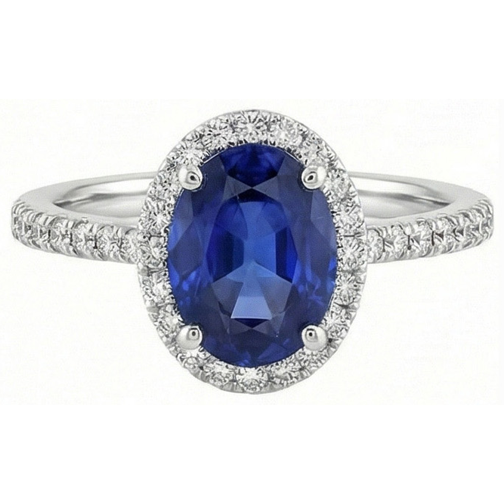 3 Ct Oval Sri Lankan Sapphire Natural Earth Mined DIAMOND ( NOT LAB GROWN ) Ring Solid Gold 14K