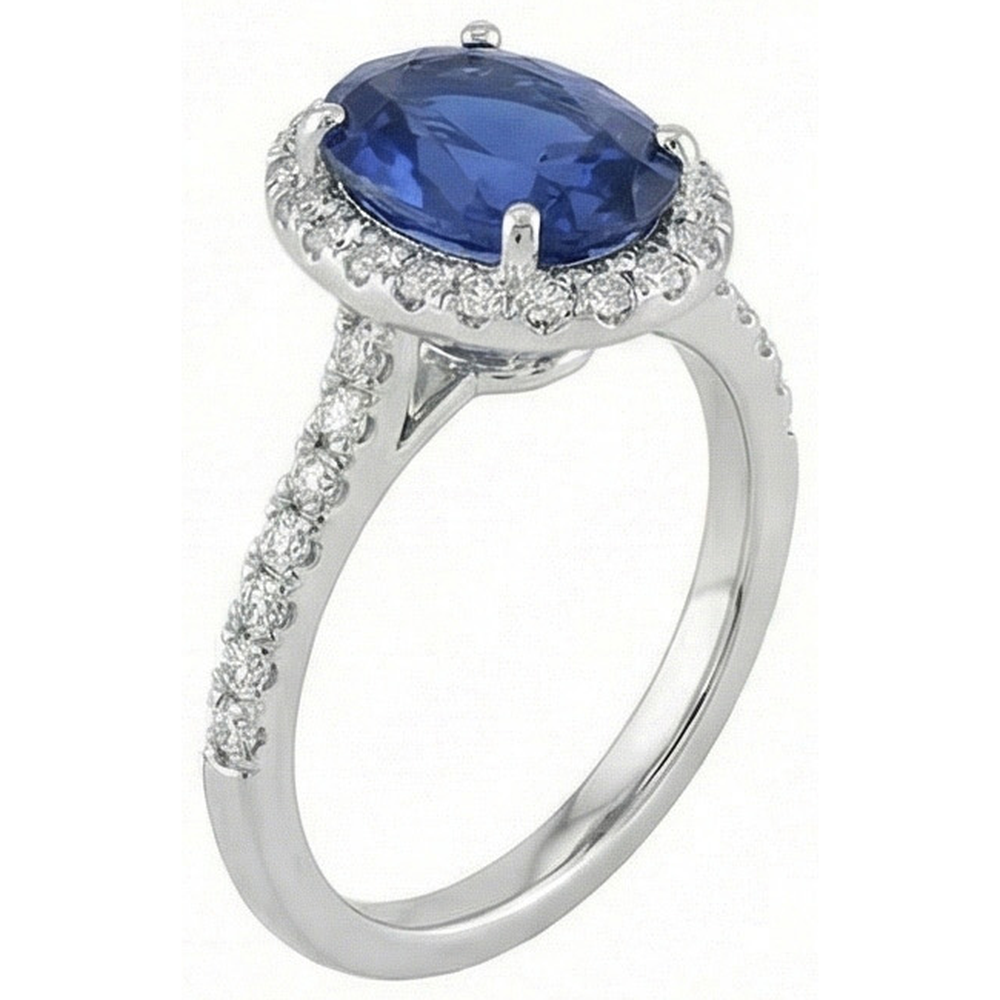3 Ct Oval Sri Lankan Sapphire Natural Earth Mined DIAMOND ( NOT LAB GROWN ) Ring Solid Gold 14K