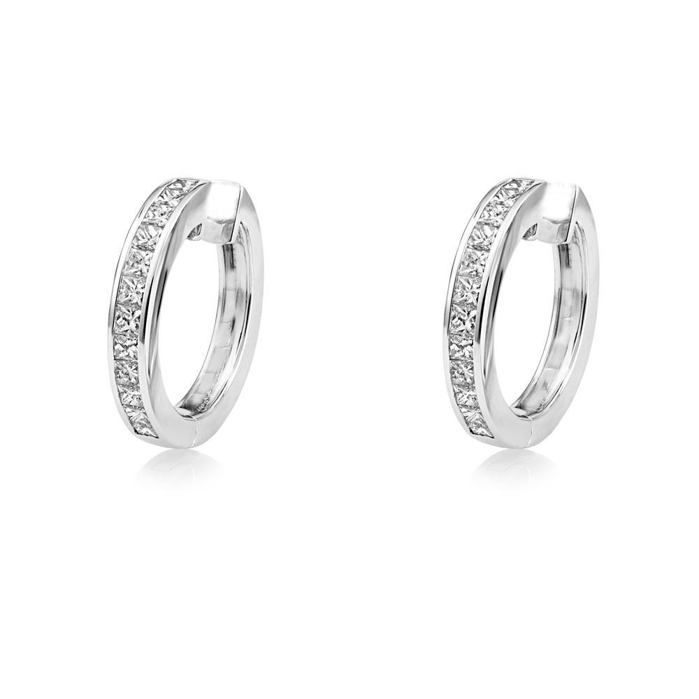 3 Ct Princess Cut Real Diamond Hoop Earrings 14K White Gold