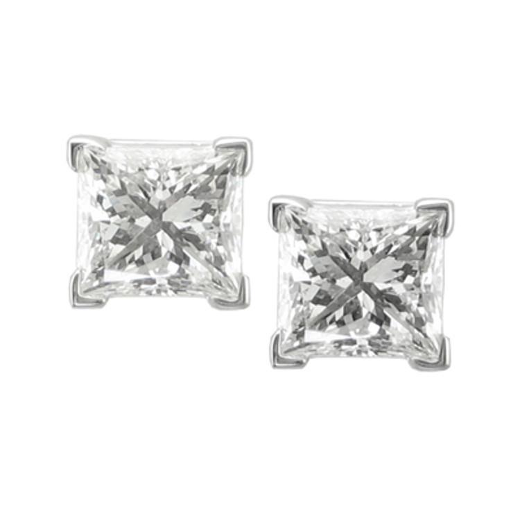 3 Ct Princess Cut Real Diamond Stud Earring 14K White Gold