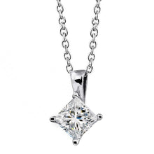 3 Ct Princess Cut Solitaire Genuine Diamond Pendant Necklace White Gold 14K