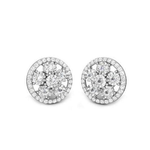 3.00 Ct Real Diamonds Studs Halo Earring White Gold