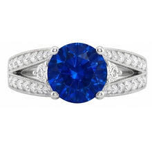 3 Ct Round Ceylon Sapphire And Natural Earth Mined DIAMOND ( NOT LAB GROWN ) Ring Solid White Gold 14K