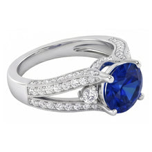 3 Ct Round Ceylon Sapphire And Natural Earth Mined DIAMOND ( NOT LAB GROWN ) Ring Solid White Gold 14K