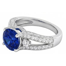 3 Ct Round Ceylon Sapphire And Natural Earth Mined DIAMOND ( NOT LAB GROWN ) Ring Solid White Gold 14K