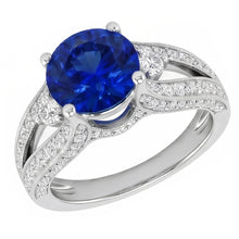 3 Ct Round Ceylon Sapphire And Natural Earth Mined DIAMOND ( NOT LAB GROWN ) Ring Solid White Gold 14K
