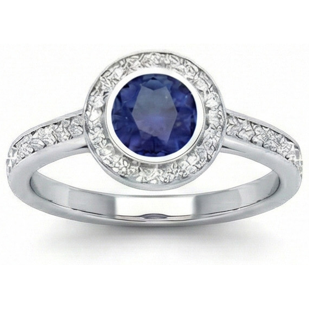 3 Ct Round Cut Ceylon Sapphire Natural Earth Mined DIAMOND ( NOT LAB GROWN )s Ring White Gold 14K
