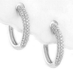 3 Ct Round Diamond Women  Genuine Hoop Earring 14K White Gold