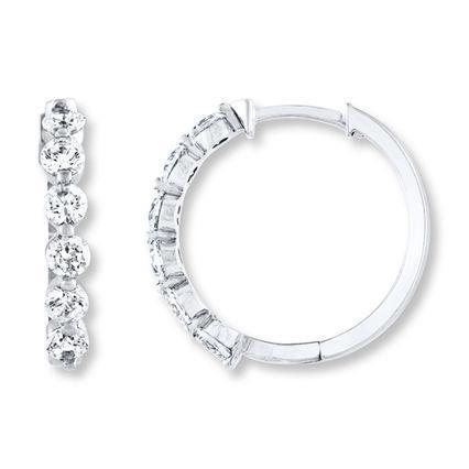 3 Ct Round Hoop Real Diamond Earring Solid 14K White Gold