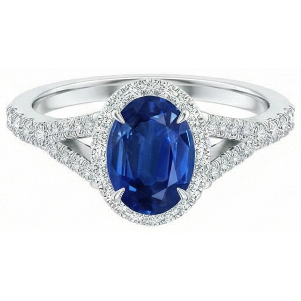 3 Ct Sapphire And Natural Earth Mined DIAMOND ( NOT LAB GROWN )s Ring White Gold 14K Prong Set