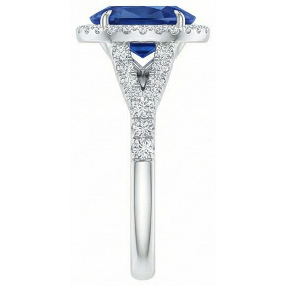 3 Ct Sapphire And Natural Earth Mined DIAMOND ( NOT LAB GROWN )s Ring White Gold 14K Prong Set