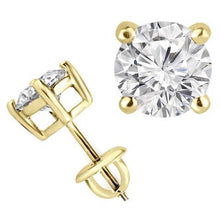 3 Ct Solitaire Round Cut Real Diamond Stud Earring Yellow Gold