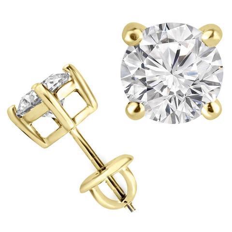 3 Ct Solitaire Round Cut Real Diamond Stud Earring Yellow Gold