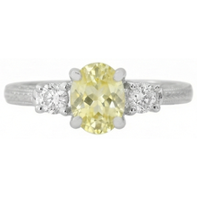 3 Ct Three Stone Yellow Sapphire And Natural Earth Mined DIAMOND ( NOT LAB GROWN )s Ring 14K White Gold