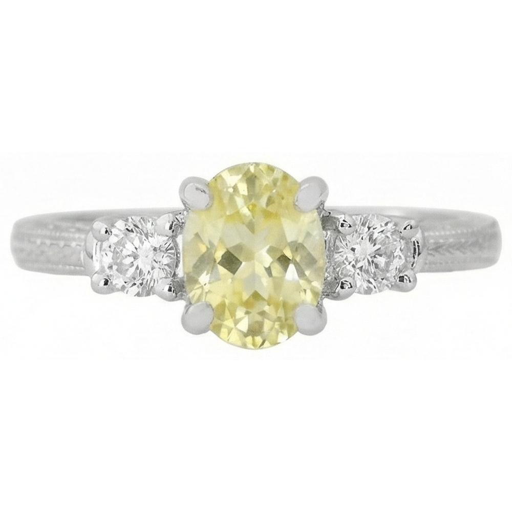 3 Ct Three Stone Yellow Sapphire And Natural Earth Mined DIAMOND ( NOT LAB GROWN )s Ring 14K White Gold