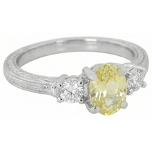 3 Ct Three Stone Yellow Sapphire And Natural Earth Mined DIAMOND ( NOT LAB GROWN )s Ring 14K White Gold