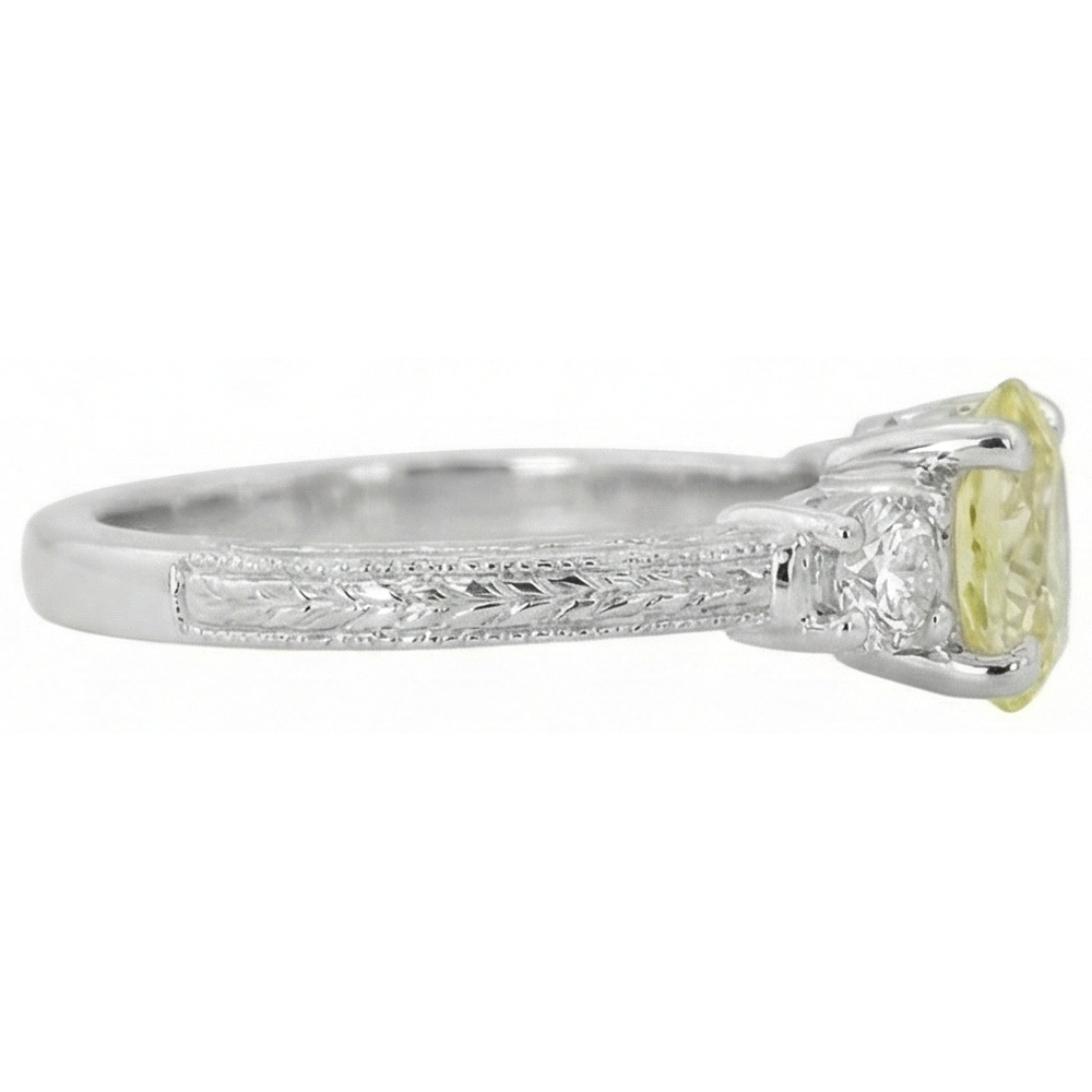 3 Ct Three Stone Yellow Sapphire And Natural Earth Mined DIAMOND ( NOT LAB GROWN )s Ring 14K White Gold