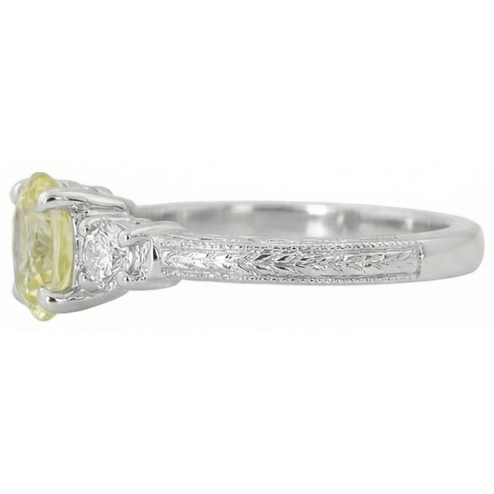 3 Ct Three Stone Yellow Sapphire And Natural Earth Mined DIAMOND ( NOT LAB GROWN )s Ring 14K White Gold