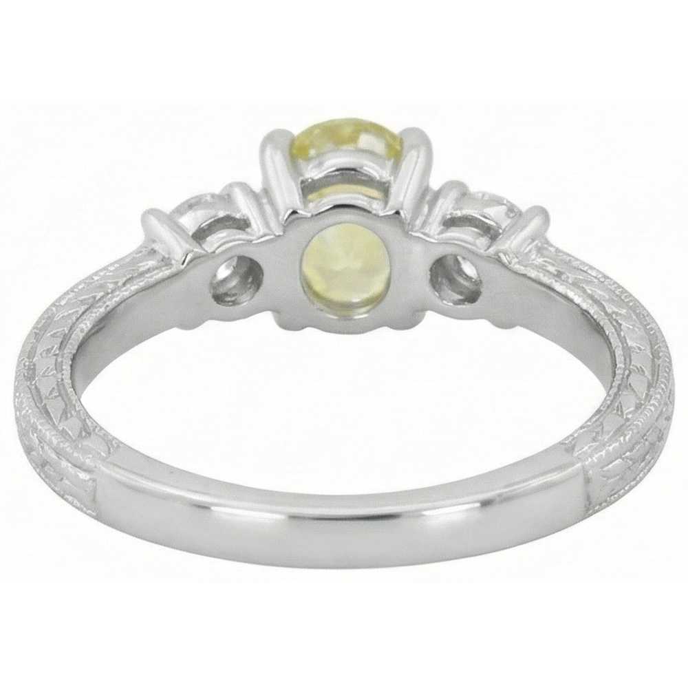 3 Ct Three Stone Yellow Sapphire And Natural Earth Mined DIAMOND ( NOT LAB GROWN )s Ring 14K White Gold