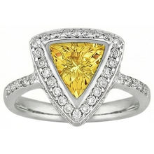 3 Ct Trillion Cut Yellow Sapphire And Round Natural Earth Mined Diamonds Ring White Gold
