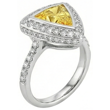 3 Ct Trillion Cut Yellow Sapphire And Round Natural Earth Mined Diamonds Ring White Gold