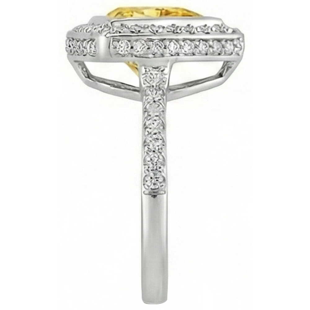 3 Ct Trillion Cut Yellow Sapphire And Round Natural Earth Mined Diamonds Ring White Gold