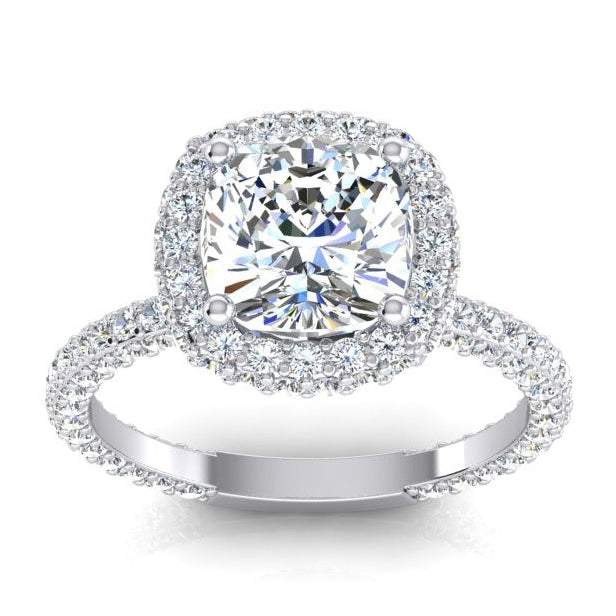 3 Ct. Cushion & Round Diamonds Halo Engagement Ring New