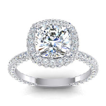 3 Ct. Cushion & Round Diamonds Halo Engagement Ring New