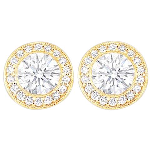 3 Ct. Round Genuine Diamond Halo Stud Earring Gold Yellow New