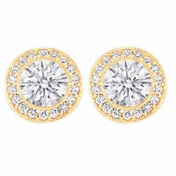 3 Ct. Round Real Diamond Halo Stud Earring Gold Yellow New