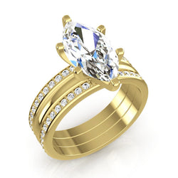 3 Piece Wedding Ring Set 3.50 Carats Natural Marquise Cut Yellow Gold