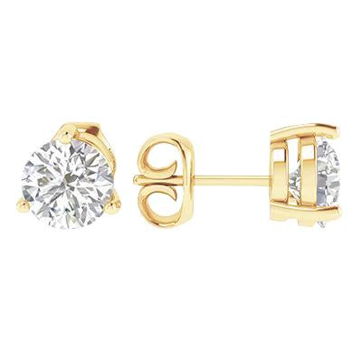 3 Prong Set Round Cut 4.00 Carat Genuine Diamonds Studs Earrings Gold Yellow