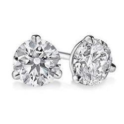 3 Prong Set Round Natural Diamond 2 Carats Solitaire Stud Women Earring