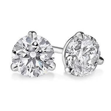 3 Prong Set Round Natural Diamond 2 Carats Solitaire Stud Women Earring